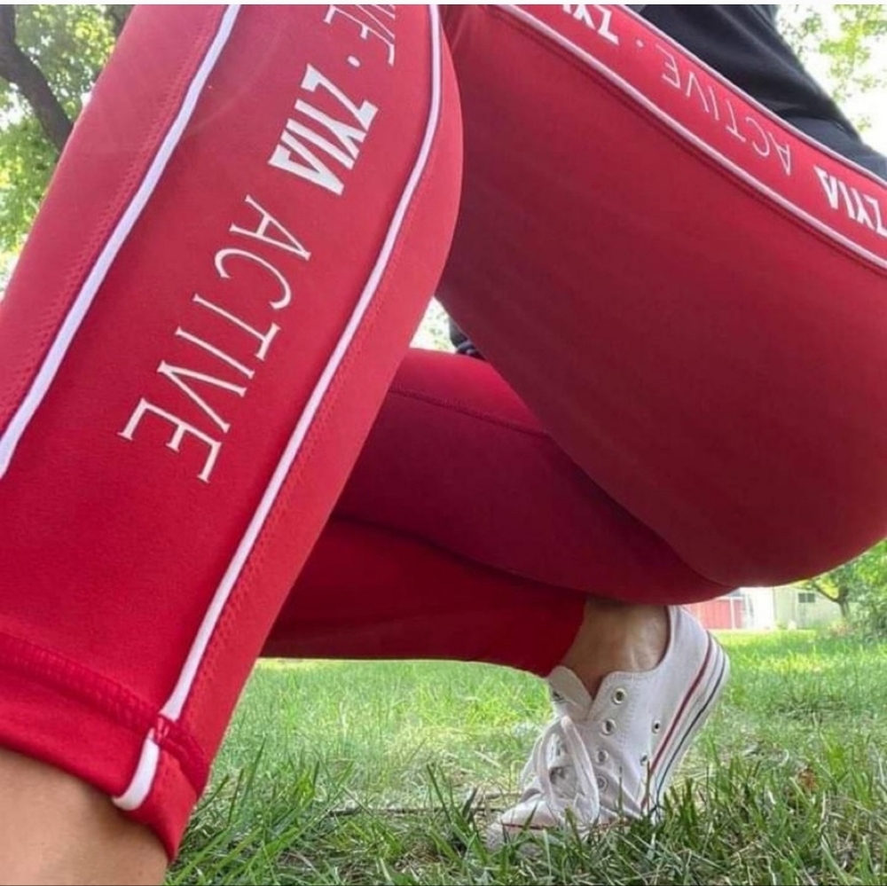 Zyia Light N Tight High Rise Logo Stripe Red Leggings 6-8 - Picture 3 of 12